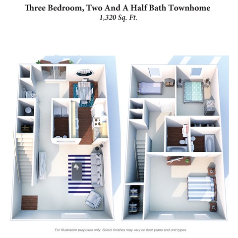 Floor plan for 3 beds, 2.5 baths, 1320 sqft